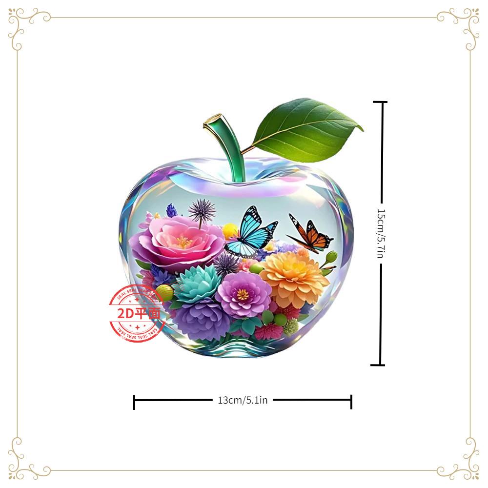Acrylic Apple-Shaped Table Ornament with Floral Landscape Design 2D