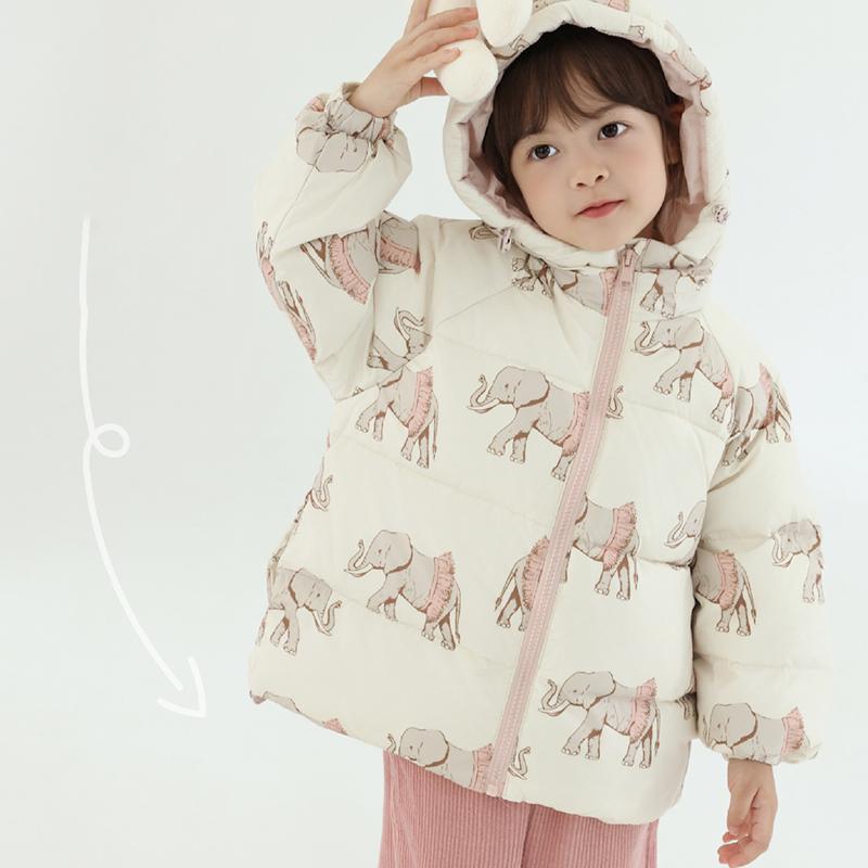 Boys Girls Winter Elephant Cartoon Print Windproof Warm Hooded Fashionable Versatile