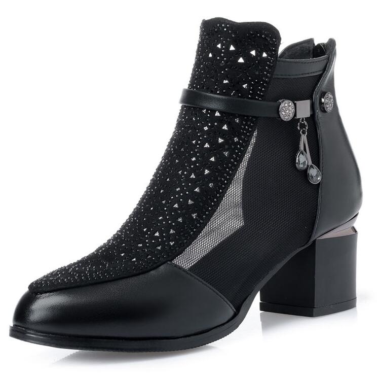 

Мода FHC Новые Сандалии Ботинки из Натуральной Коровьей Кожи, Женская Сетчатая Обувь, Летние Каблуки, Острый Носок, Застежка-Молния Сзади, Перфорация, Дропшиппинг, Черный, Бежевый 35