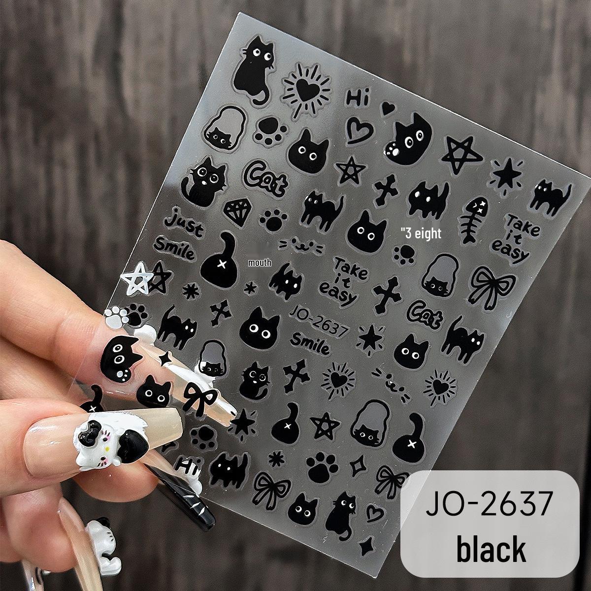 

Cartoon Kitten & Puppy Black and White Nail Stickers - Cute DIY Childlike Self-Adhesive Decoration