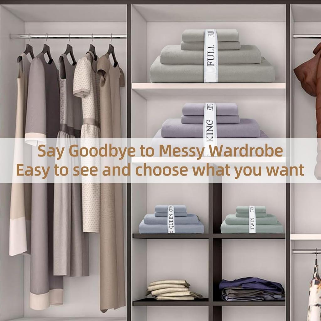 Bed Sheet Organizer Bands,Sheet Organizer and Storage for Linen Closet -Bed Sheet Bands for Organizing-Sheet Labels for Bedding,Elastic Bands for