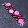 Pink Mother Of Pearl, Garnet Gemstone 925 Sterling Silver Bracelet 7-8"