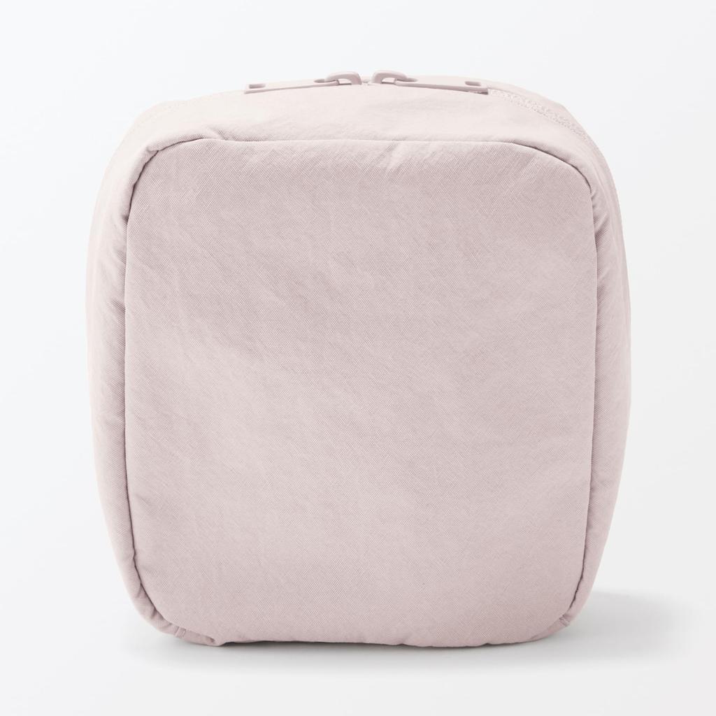 MUJI Wrinkle Nylon Square 14 x 16 x 6 84475870 Wide-Opening Pouch, Pink, Approx. cm,