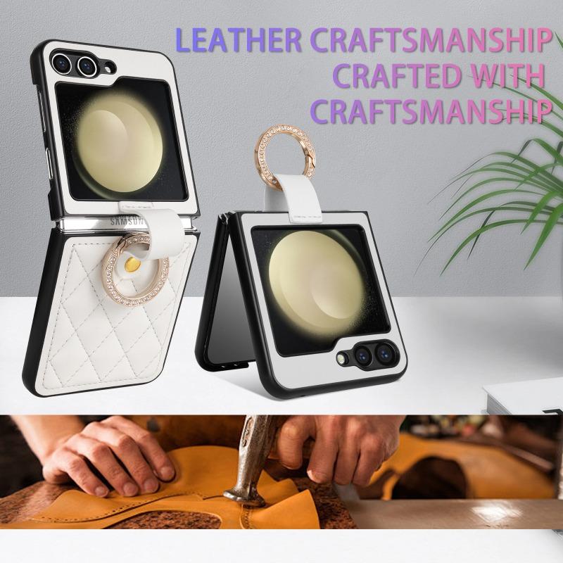 High Quality PU Leather Ring Holder Phone Case for Samsung Galaxy Z Flip 6 5 Flip6 Flip5 5G Protection Shockproof Cover