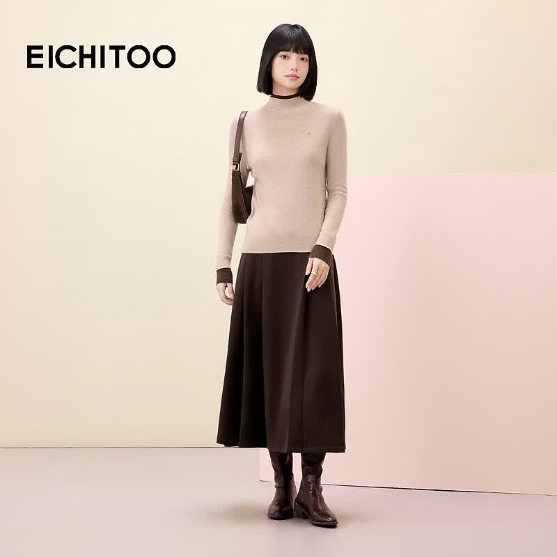 EICHITOO Women's Faux Two-Piece Long Sleeve Knit Sweater