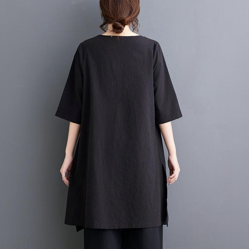 Krátký rukáv Nadměrná velikost Černá vintage Ležérní volné dlouhé topy Dámské letní tričko