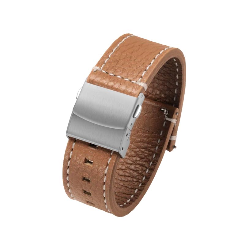 SUIMUMU 22mm Leather Watch Band, Double-Layered Cowhide with Lychee Pattern, Retro Classic Style, Stainless Steel Buckle, Genuine Leather Replacement