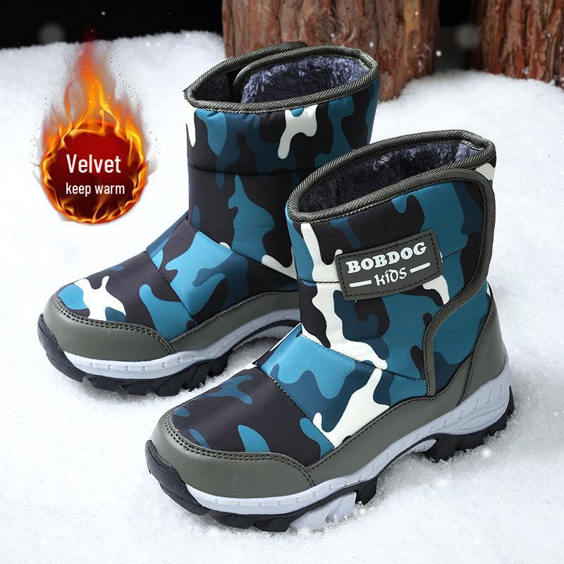 Babudou Jungen 2025 Winter Fleecegefütterte Baumwoll-Schneestiefel - Wasserdicht, Kältefest, Nordost-Stil für Kinder