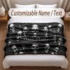 Skull Gothic Theme Soft Blanket Personalized Custom Name Text Print Warm Blanket Home Sofa Bedroom Decor