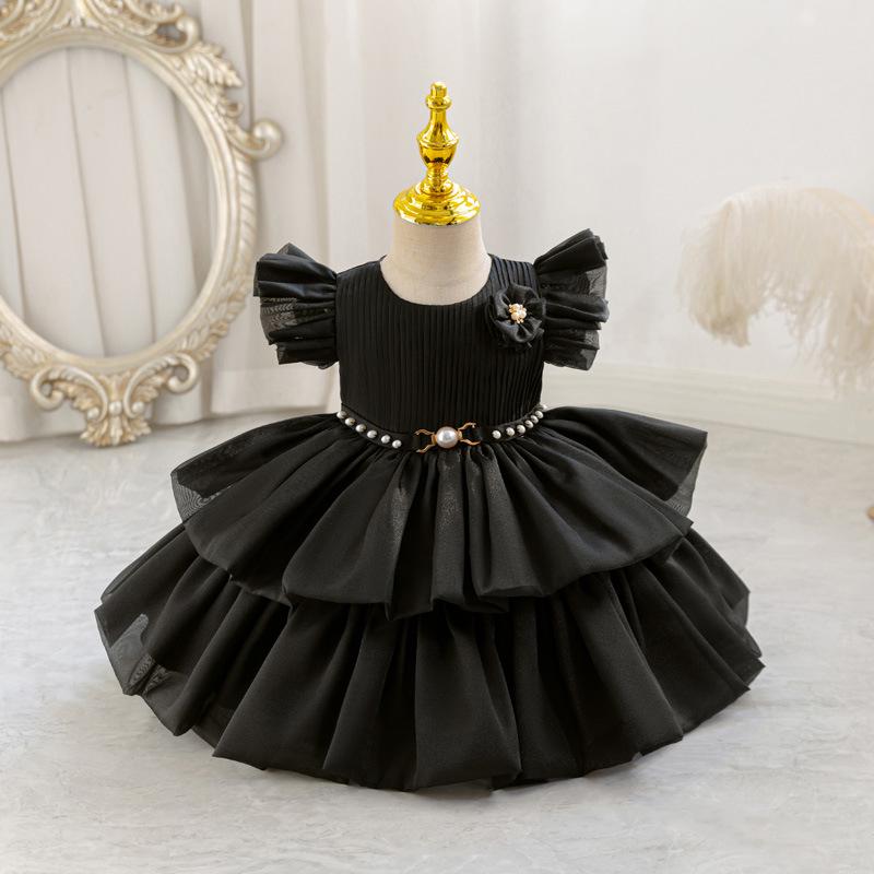 Frühlings-/Sommer-Festkleid für Kinder mit Perlen & 3D-Blumen - Kleinkind & Kleinkind