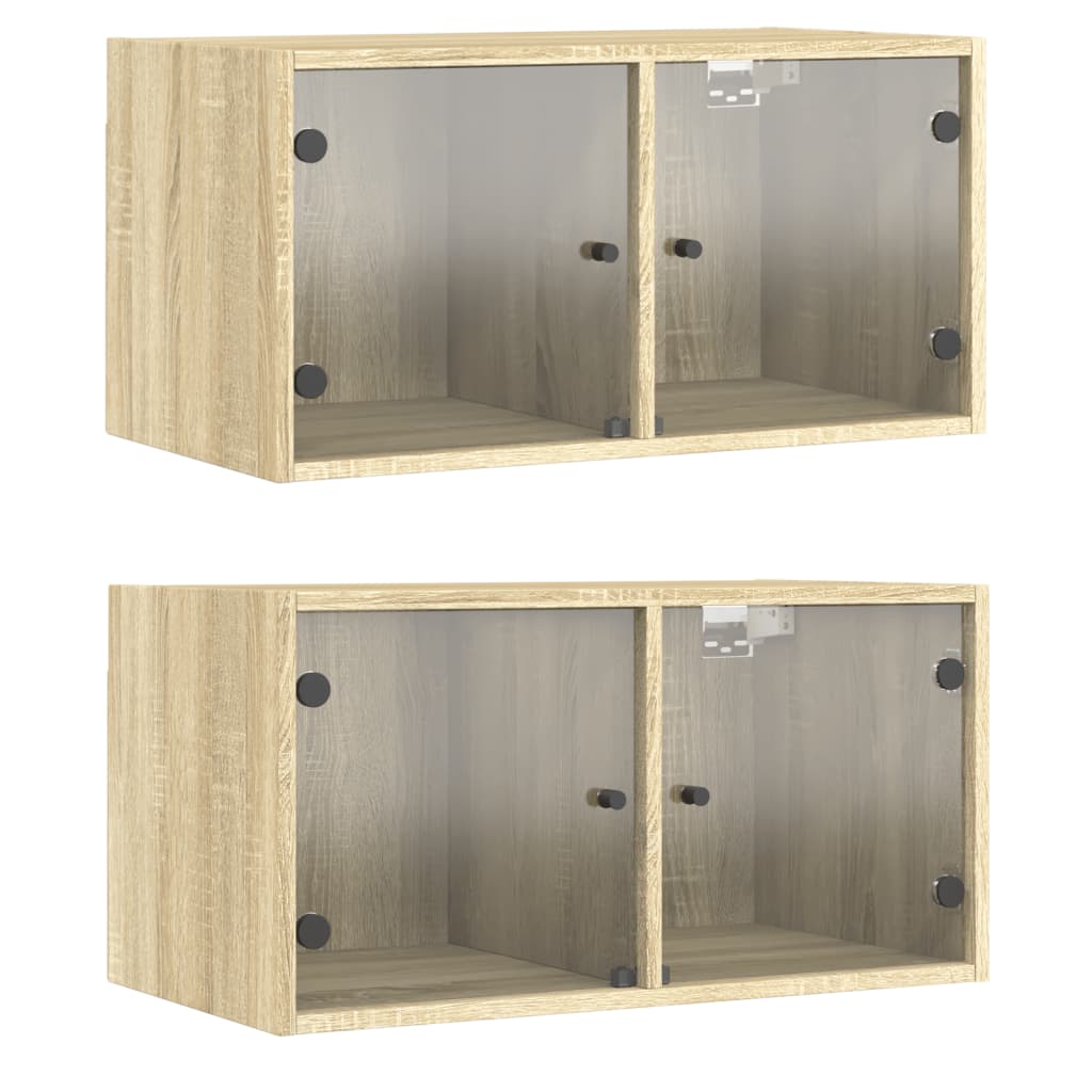 Wall Cabinets with Glass Doors 2 Pcs Sonoma Oak 68.5 X 37 X 35 Cm