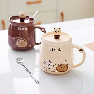 Tazza in Ceramica Orso Creativo Tazza Simpatica Cartone Animato per Coppia Tazza per Acqua con Coperchio Cucchiaino Tazza da Caffè Tazza per Latte da Colazione