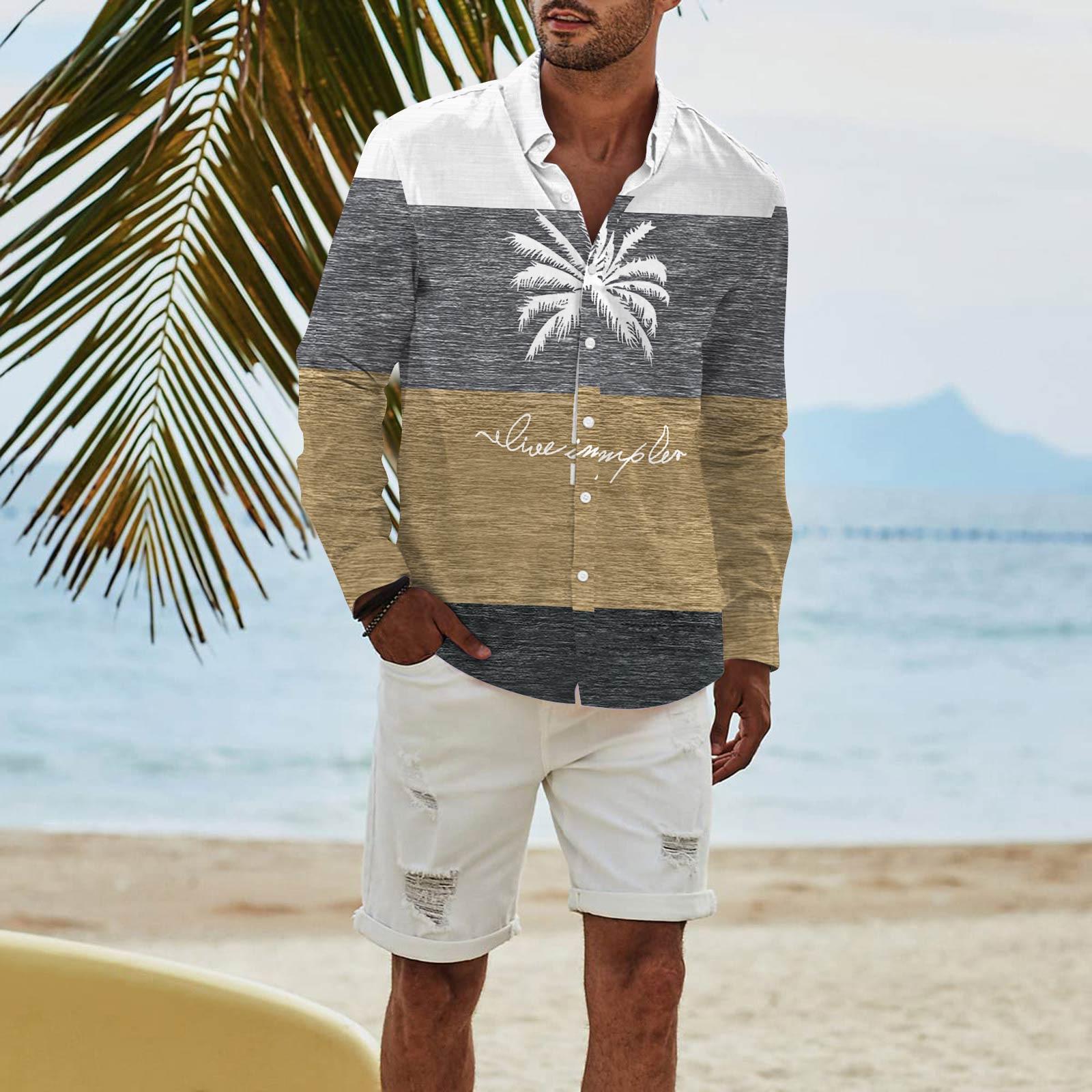 

Мужская модная повседневная футболка с длинным рукавом и принтом на пуговицах, рубашка обычного кроя M хаки