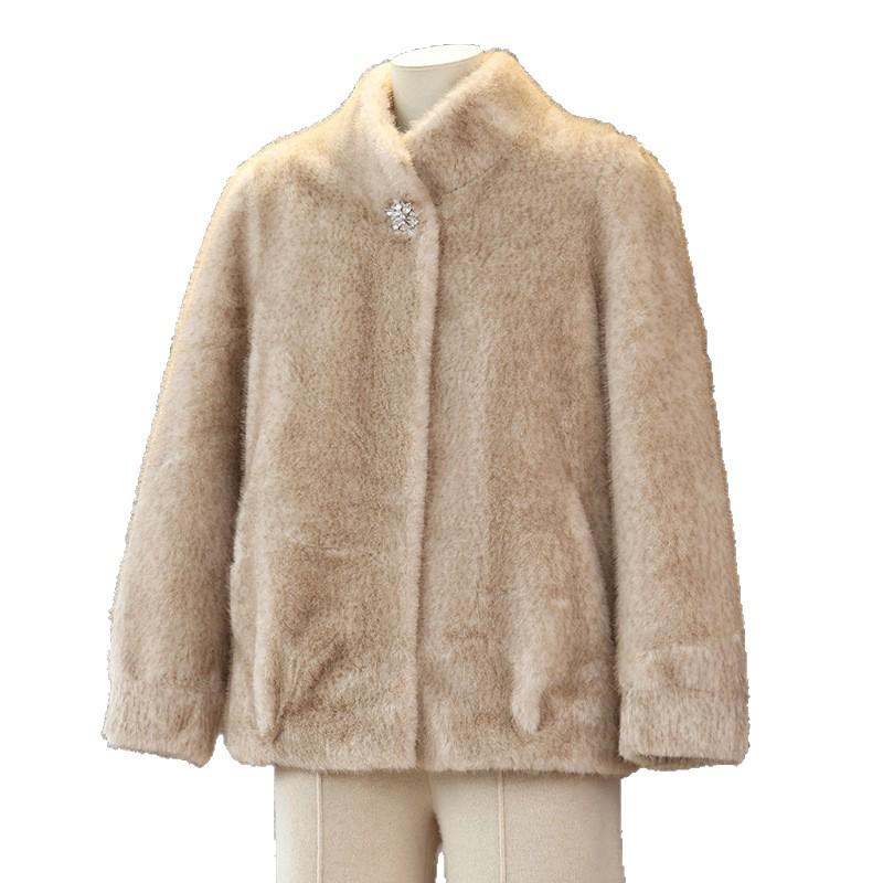Noble Lady Winter Plush Faux Fur Coat for Middle-aged & Elderly Women
