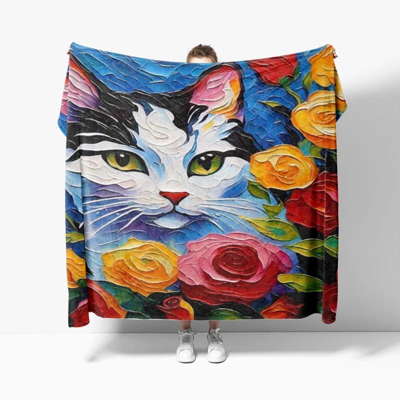 

Домашний декор плюшевый Плед для дивана Аниме животные Покрывало на кровать пушистые мягкие одеяла декор Клетчатый Современный кот черный 30x40in