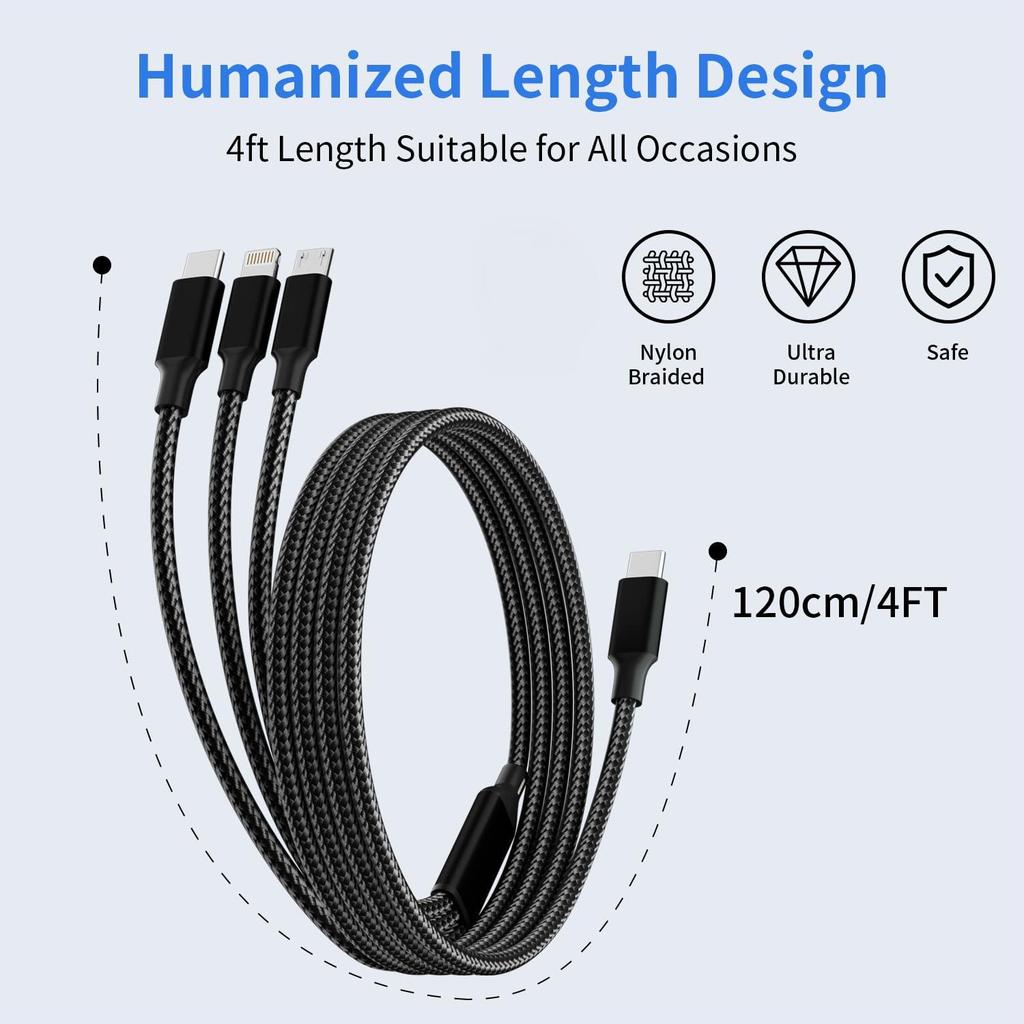 USB C Multi Charging Cable[4 ft] 3 in 1 Charging Cable, USB C Cable for iPad Pro, iPad Mini, MacBook Pro/Air/iPhone16 15 14 13