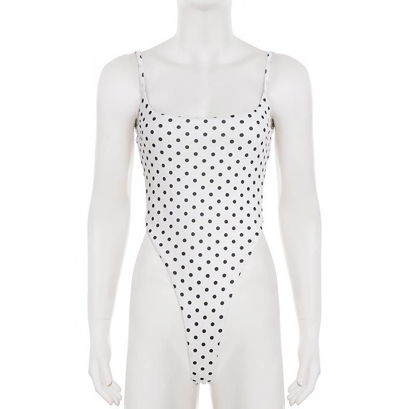 Europäischer Sexy Gepunkteter Schnürrücken-Bodysuit - Figurbetontes U-Ausschnitt-Design