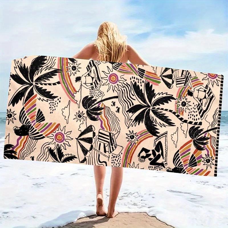 Beach Towel Fashion Tropical Print Pattern Sun Protection Windproof Suitable For Pool Camping Travel Blanket