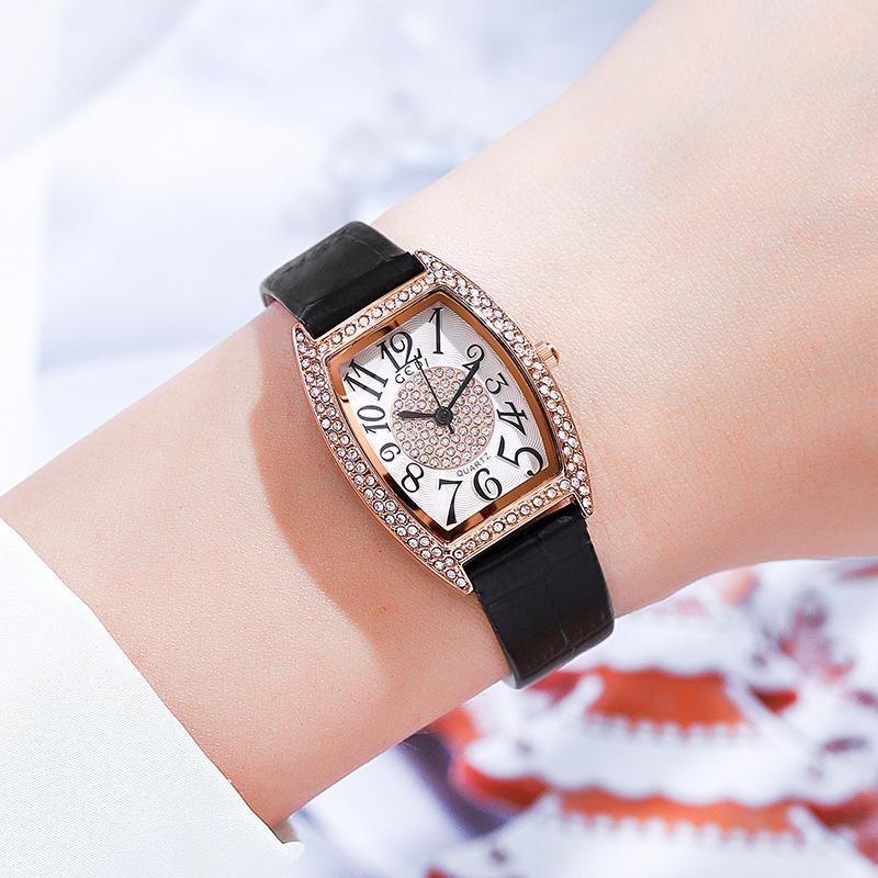 Retro Wine Barrel Women'S Watch Light Luxury Diamond-Encrusted High-End Belt Watch Women'S Waterproof Quartz Watch