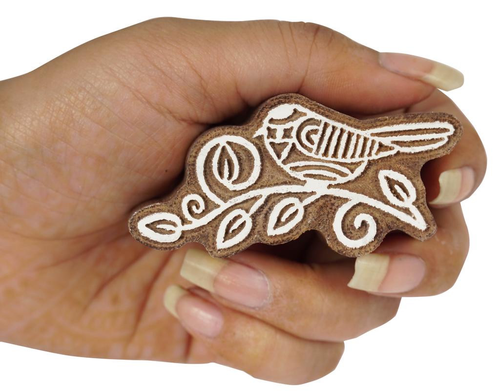 IBA Indianbeautifulart Textile Printing Block Bird & Leaf Hand Carved Wooden Stamp Wood Block Printing Textile Stamps For Fabric  Pottery