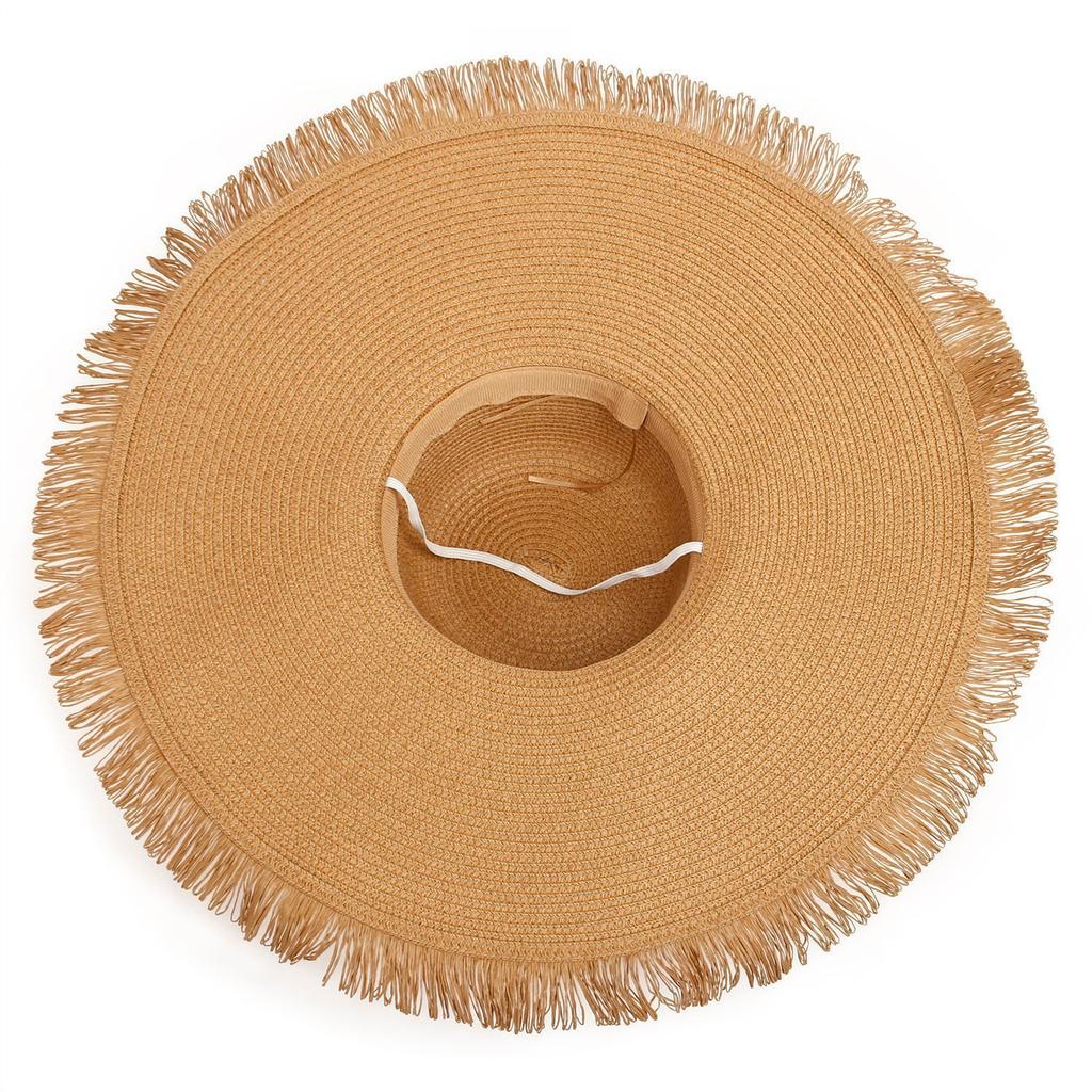 In Stock Fashion Wide Brim Beach Hat Cross Border Sun Hat Women's Woven Frayed Edge Straw Hat Bohemian Style Hat