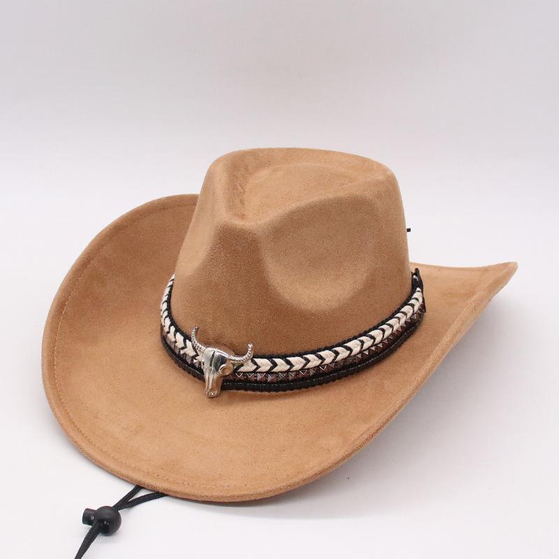 Cross-Border Cowboy Hat Western Jazz Hat Hidden Metal Bull Head Wide Belt Strap Decorative Top Hat European And American Hat