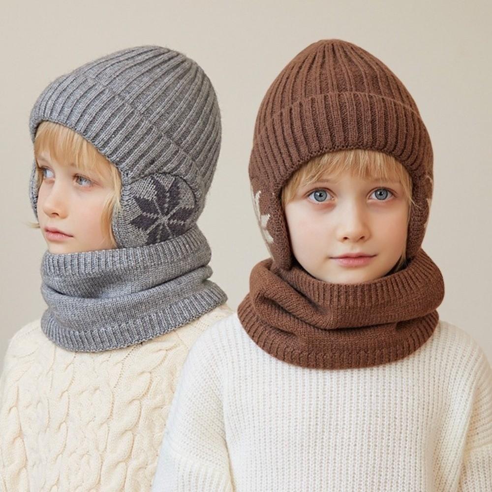 2pcs Solid Color Ear Protection Wool Caps Earflap Pullover Hat Fashion Scarf Hat Set  Winter