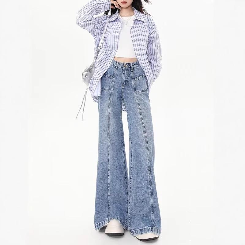 

Women s High Waist Straight Loose Jeans - Spring/Autumn/Winter 2024, Slim Wide-Leg Mopping Style. M світло-синій колір