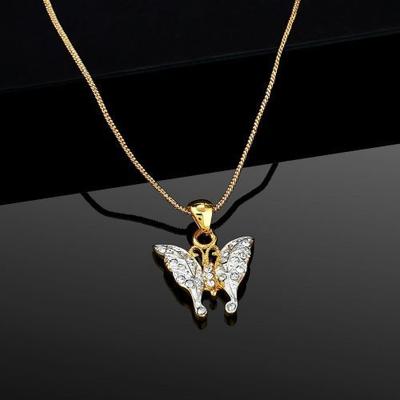 Gold Plated Butterfly Pendant With White Stones For Women/Girls
