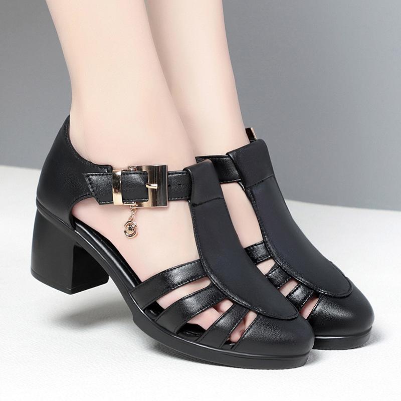 Fashion GKTINOO Genuine Leather Shoes Gladiator Sandals For Women Large Size Non-slip High Heel Sandals Summer Ladies Shoes