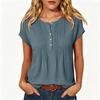 Women's Casual Color Button Front Round Neck Short Sleeve Blouse for Everyday Wear