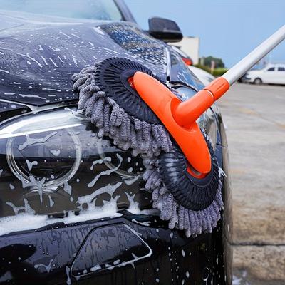 Retractable Double Layer Car Wash Brush With, Soft Car Wash Mop Car Wash Mitt Scratch-Free Car Wash with 360°Flexible Rotation Microfiber Replacement