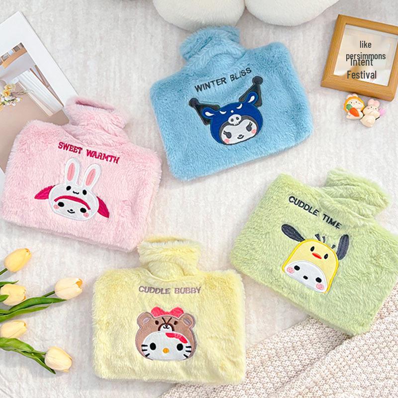 Large Capacity Cartoon Plush Hot Water Bottle with Removable Washable Cover for Stomach and Waist