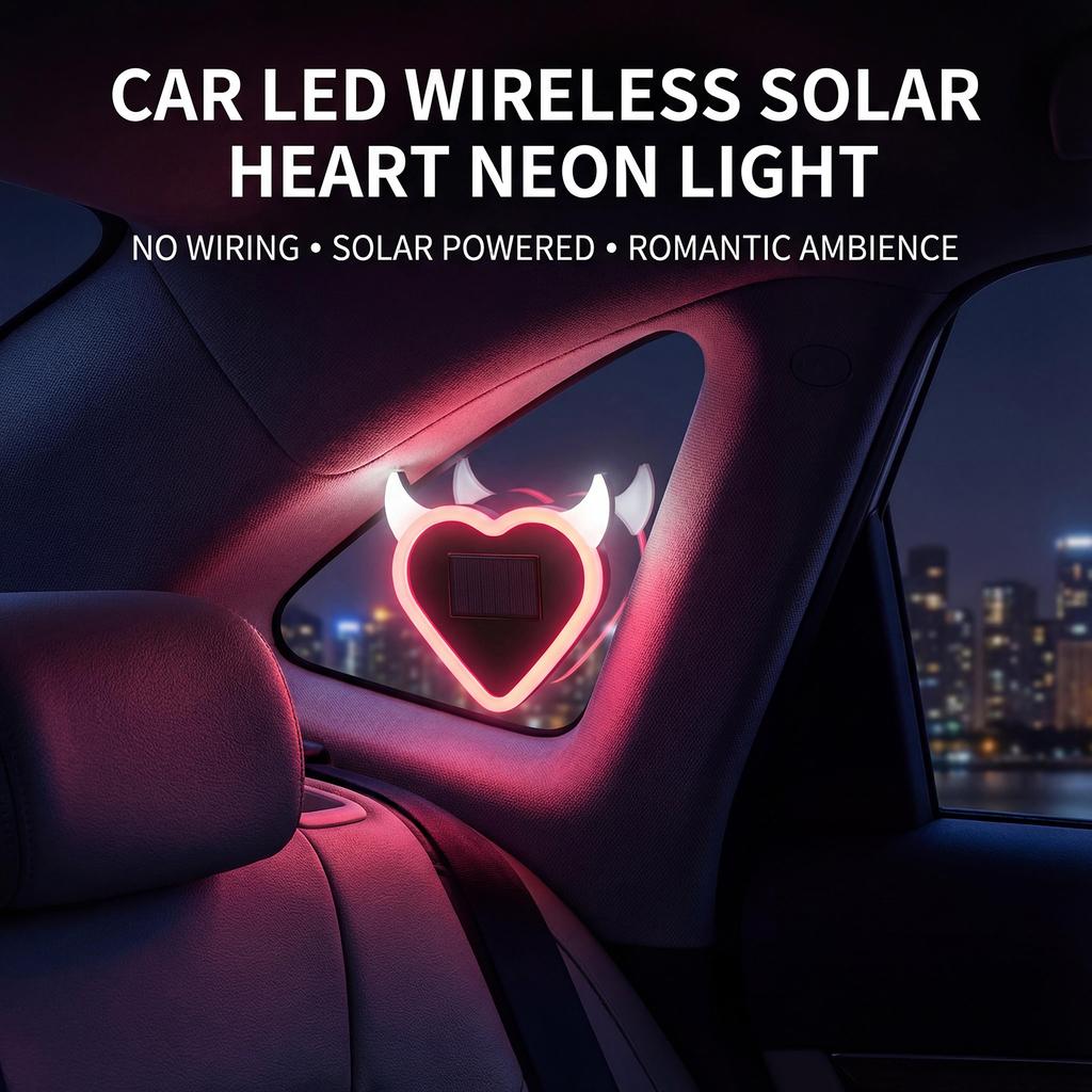 Double Power Source Car Window Light Solar and USB C Charging Heart Shape Decoration Suction Mount Ambiences Lighting
