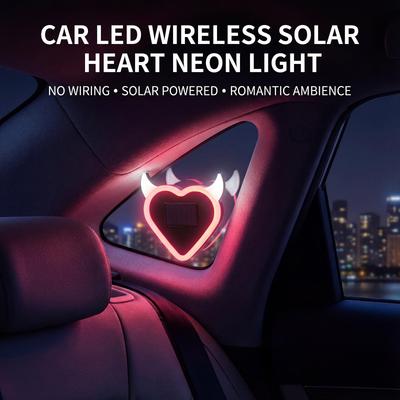 Double Power Source Car Window Light Solar and USB C Charging Heart Shape Decoration Suction Mount Ambiences Lighting