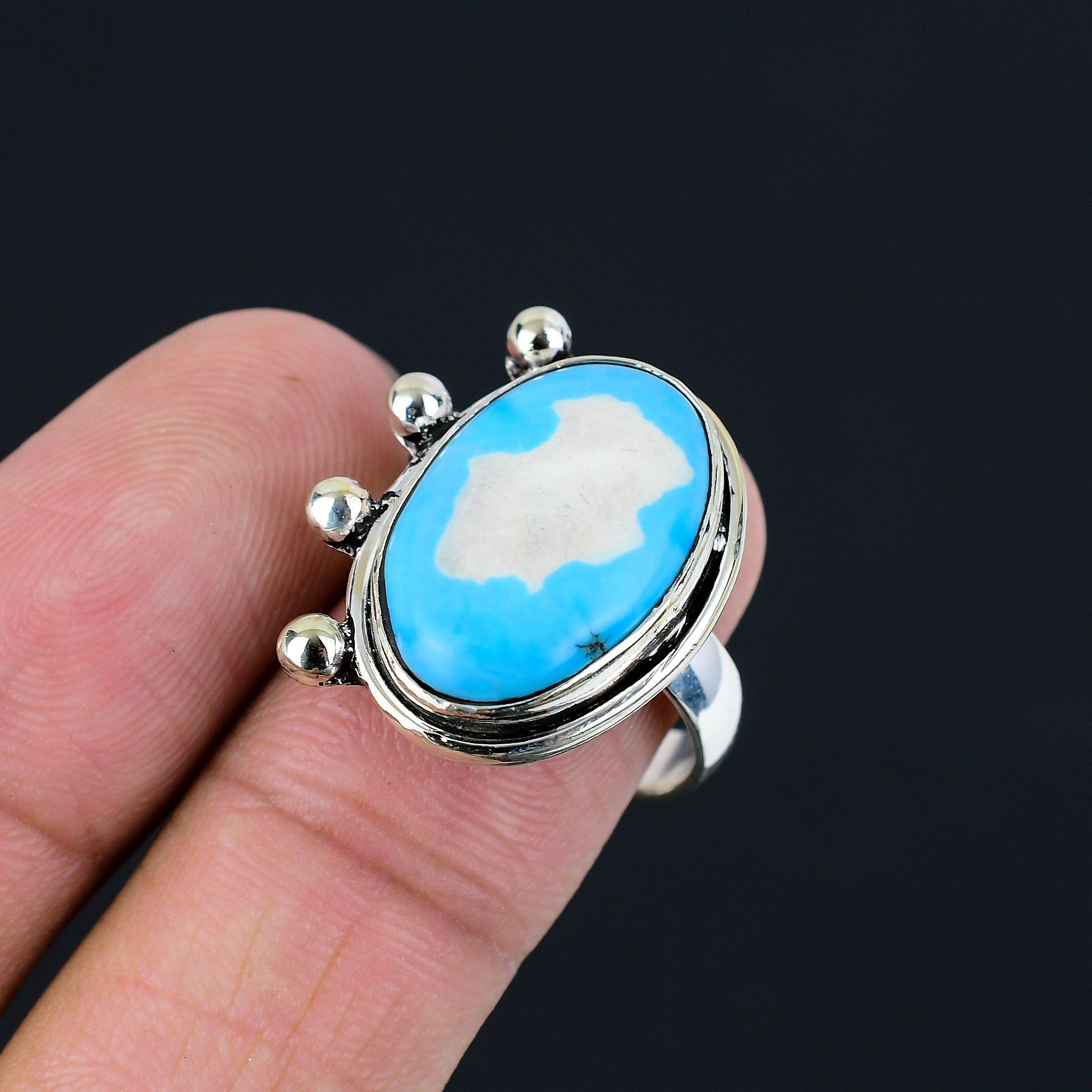 Tibetan Turquoise Stone Trendy New Solitaire Unique Ring Size 9 Sterling Silver 9