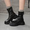 5Cm Fashion Round Head Thick Heel Waterproof Table Short Boots Women's Versatile Solid Color Casual Style Sheepskin Rear Zipper Thin Boots