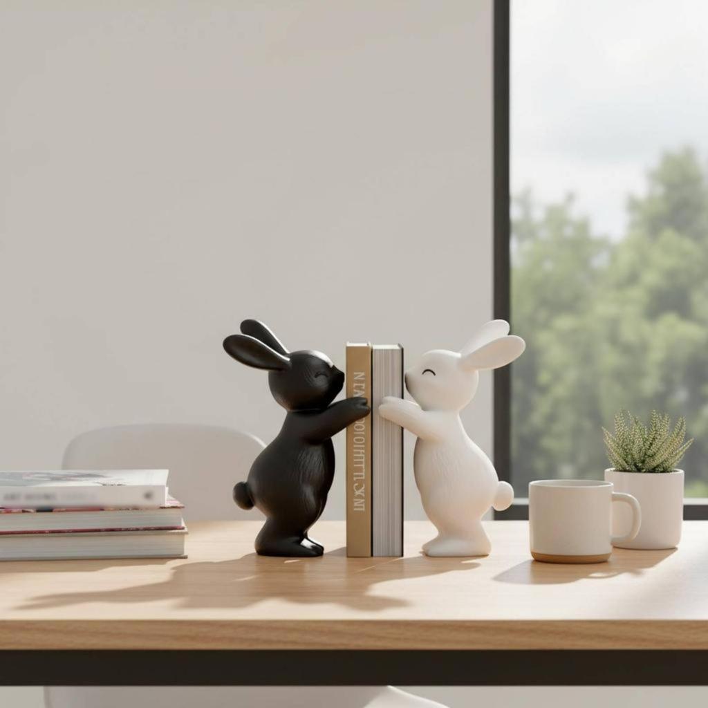 Nordic Rabbit Book Stand Artistic Decorative Statues Resin for Entryway