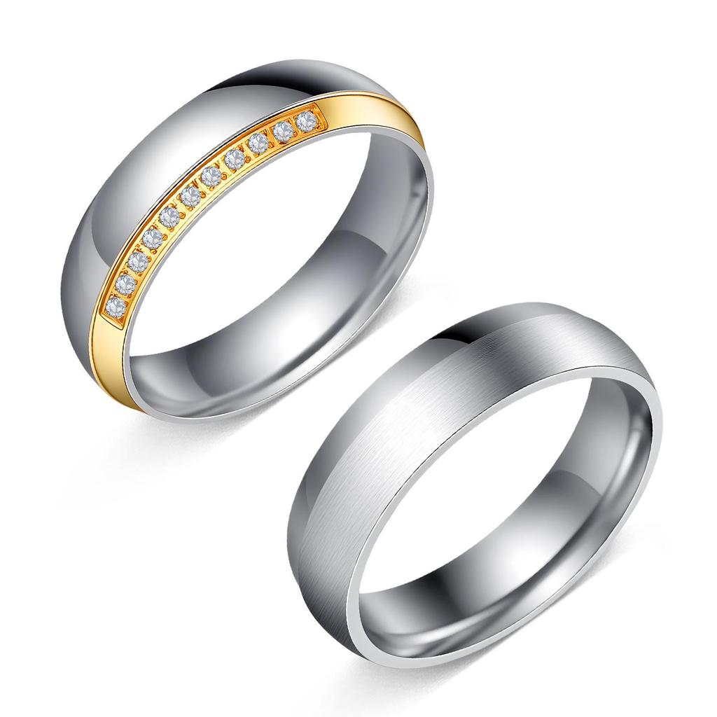 Anillos a juego para pareja japonesa y coreana: Acero Inoxidable con Diamantes Incrustados