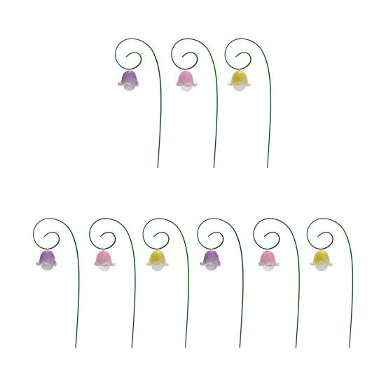 9Pcs Garden Stake Lily of The Valley Fairy Garden Stake Set Resin Flower Stake for Outdoor Decoration