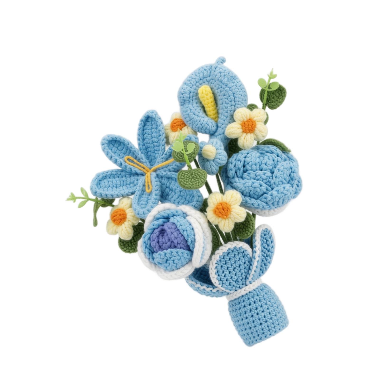 

Knitted Calla Lily Yarn Flower Bouquet Handmade Dried Rose Flower Arrangement Woven Craft Decoration for Home and Events One Size синий