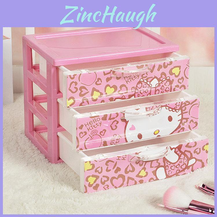 Hello Kitty Leopard Unicorn Melody Pattern Three Layer Drawer Style Storage Box For Desk Organization