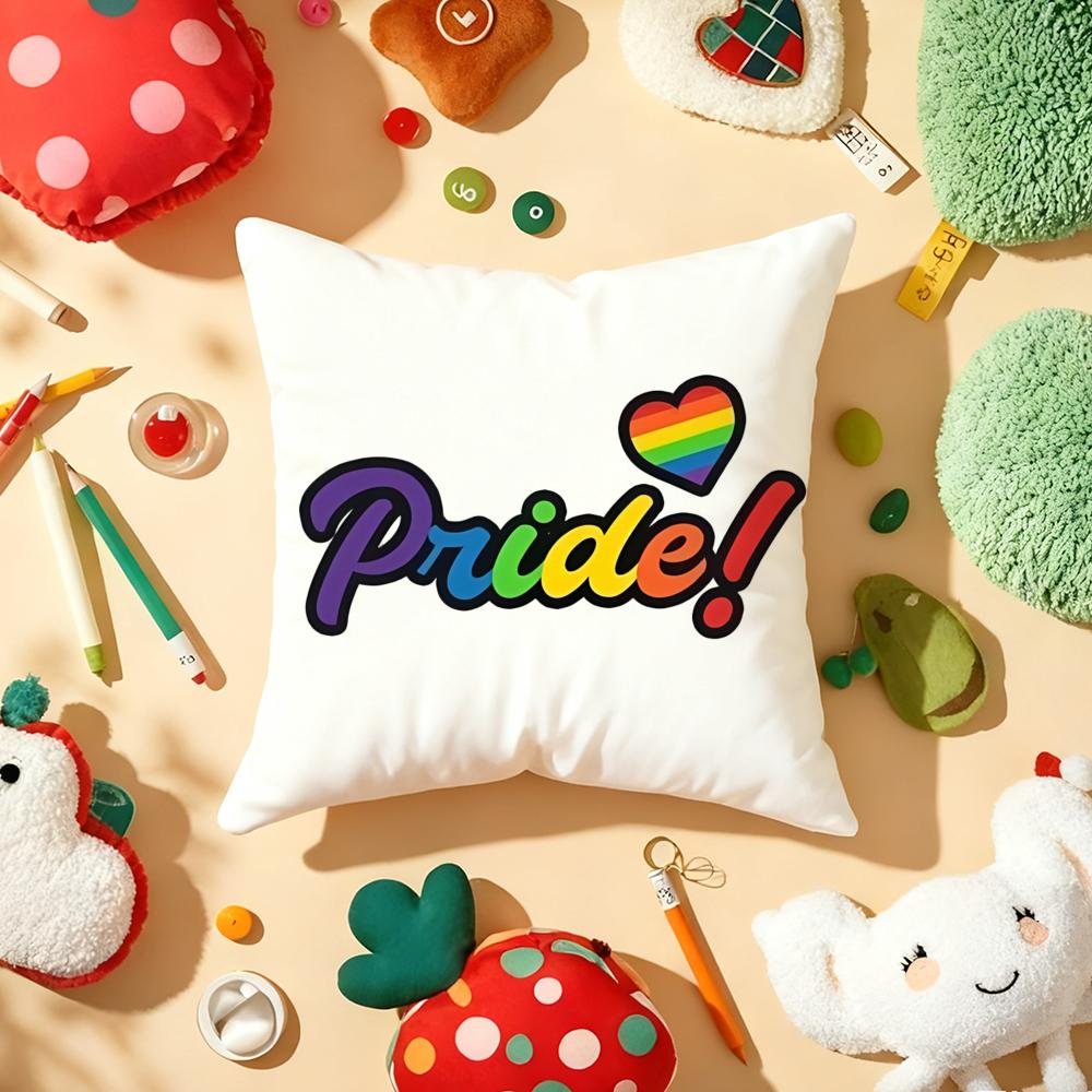 Pride Month Heart Cushion Cover Plush Fabric Soft Double-Sided Printed Sofa Warm Winter Home Child Gift Pillow Case
