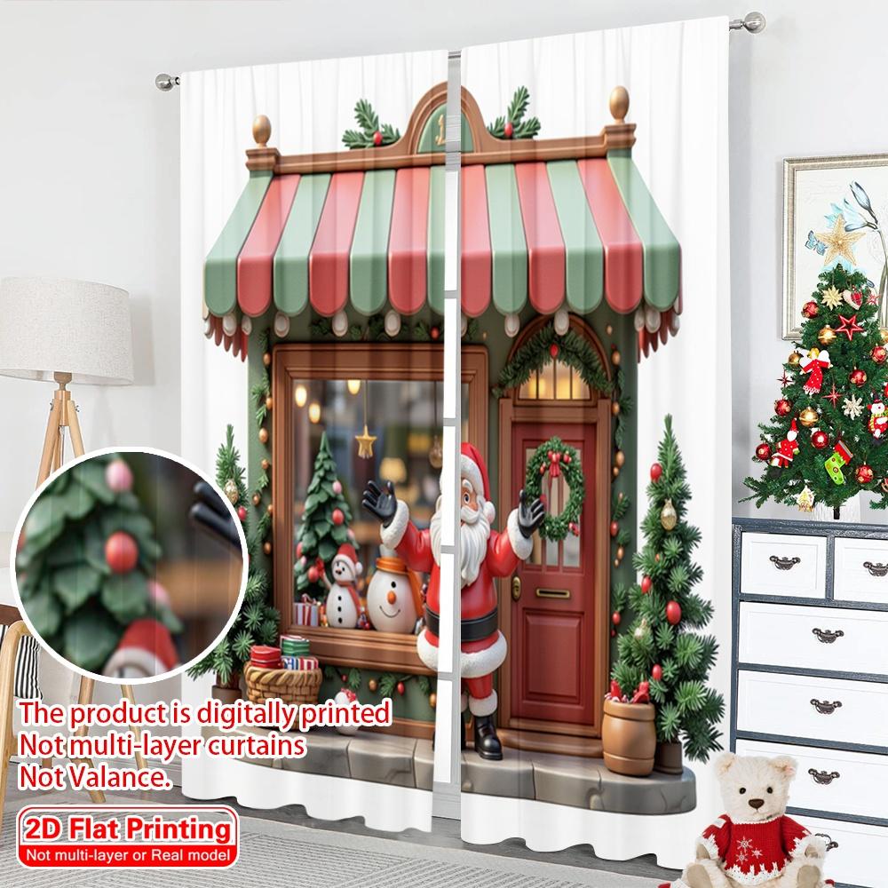 2 Stück 2D Flachdruck Weihnachtsszene Vorhang Weihnachtsgeschäft Weihnachtsmann Schneemann Baum Polyester Ohne Strom Party & Feiertag