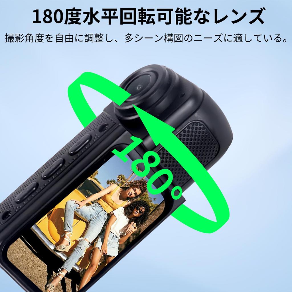 Action Camera with 180-Degree Rotation, 2.7K Video Recording, 1.4-Inch Display, Wearable Body Camera with Smartphone Transfer, Long-Duration Recording