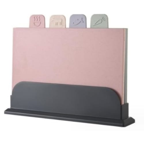 

Ladfrol 4-Piece Cutting Board Sheet Set, Antibacterial Cutting Board Sheet with Ingredient Markings, Base Included, Dishwasher Safe, Storage Stand Inc