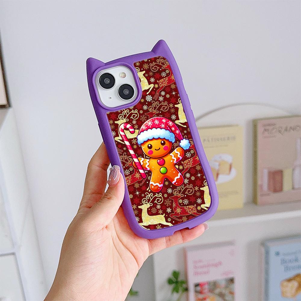 Cat Ear Soft Phone Case for iPhone 16 15 14 13 12 11 Pro Max Plus XR TPU Anti-Drop Transparent Acrylic Back Cover NY29 Merry Christmas Christmas tree