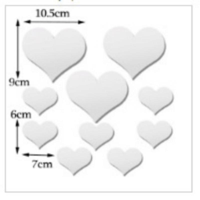 10 Pieces Heart Shape Acrylic Mirror Wall Stickers Plate Self Adhesive Mirror Stickers Mirrors for Wall Decor Wedding Table