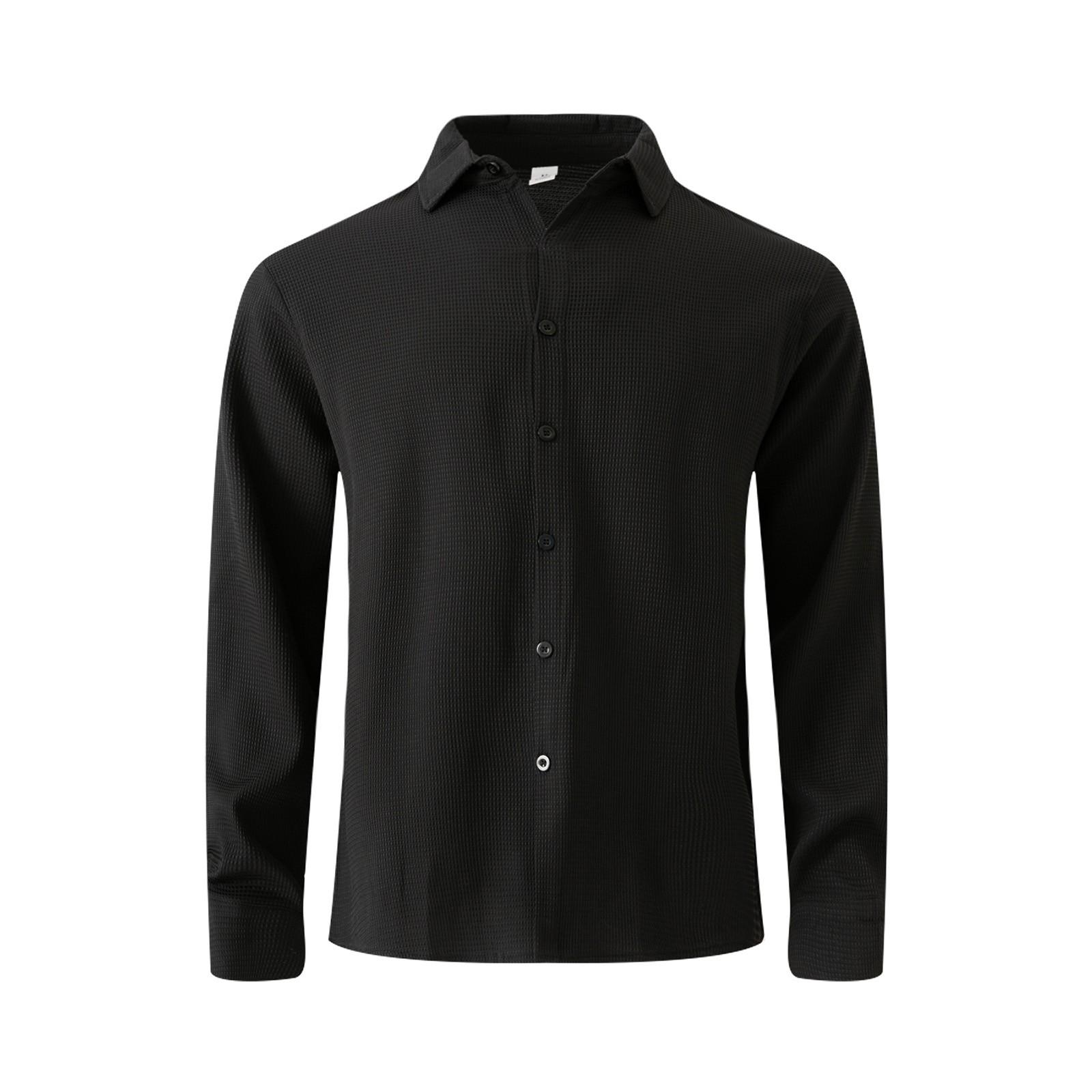 

Мужская рубашка с длинным рукавом и лацканами, однотонная, с пуговицами, мужская повседневная однобортная рубашка с длинным рукавом в горошек L чёрный