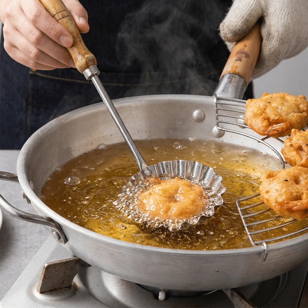 Stainless Steel Shredded Radish Fritters Mold Wooden Handle Frying Pancake Spoon Kitchen Cooking